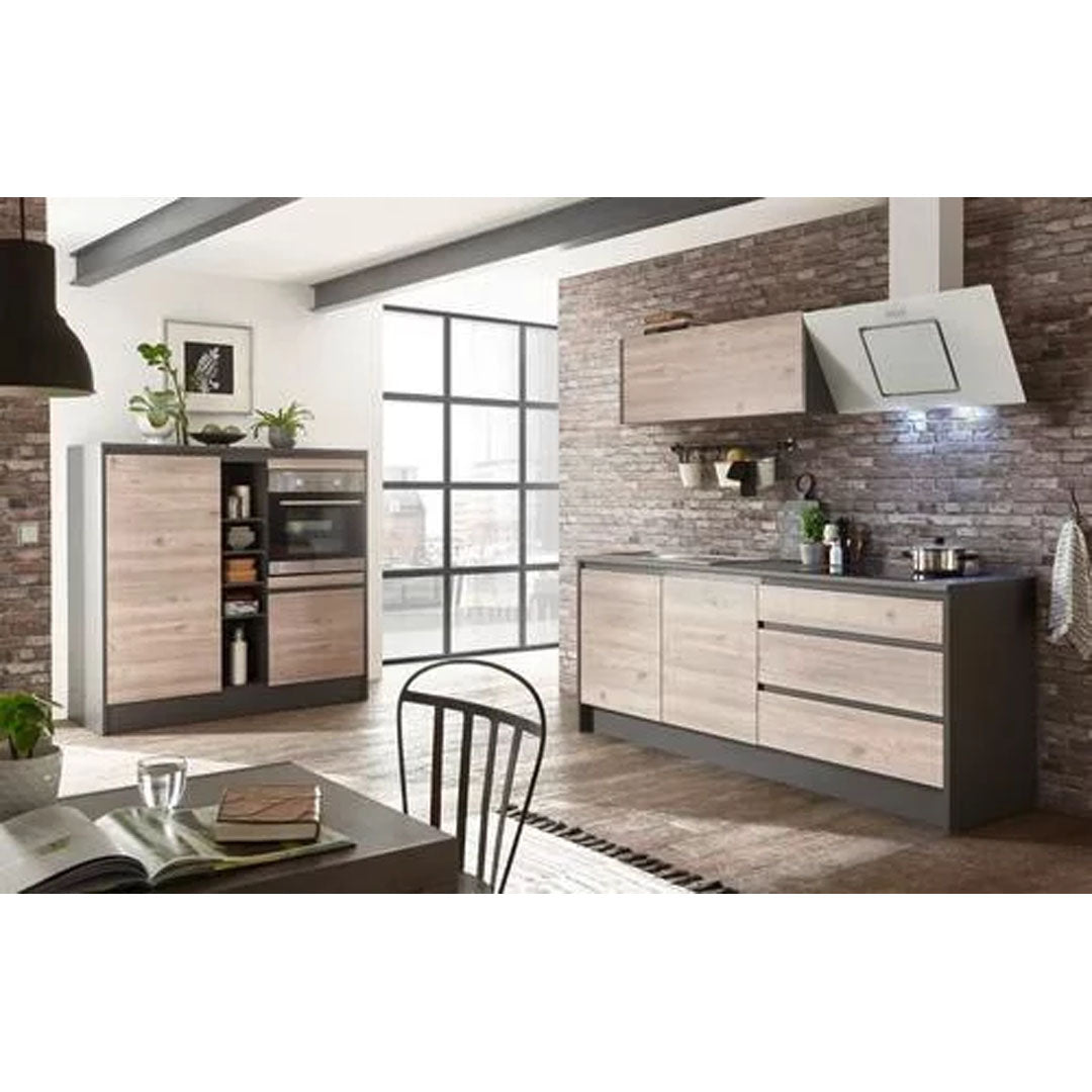 MOBILA BUCATARIE 210/150 cm în culori antracit, stejar