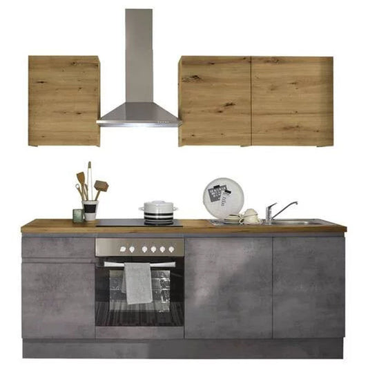MOBILA BUCATARIE 220 cm antracit, gri, stejar artizanal