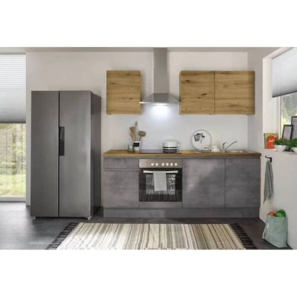 MOBILA BUCATARIE 220 cm antracit, gri, stejar artizanal