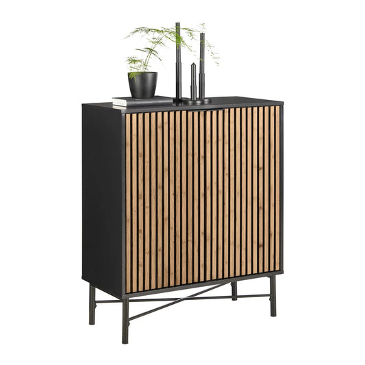 Comodă negru/solid natural