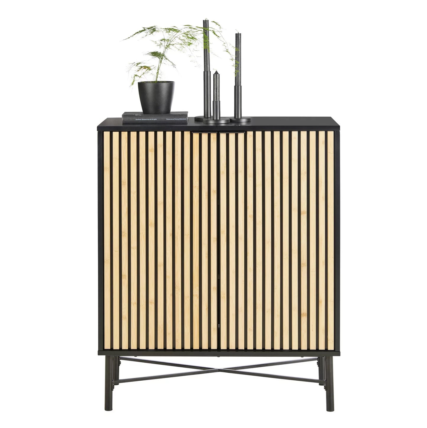 Comodă negru/solid natural